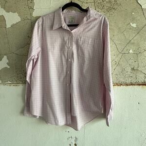 L.L. Bean Pink Check Button Down Shirt Classic Fit Cotton Long Sleeve Size Large